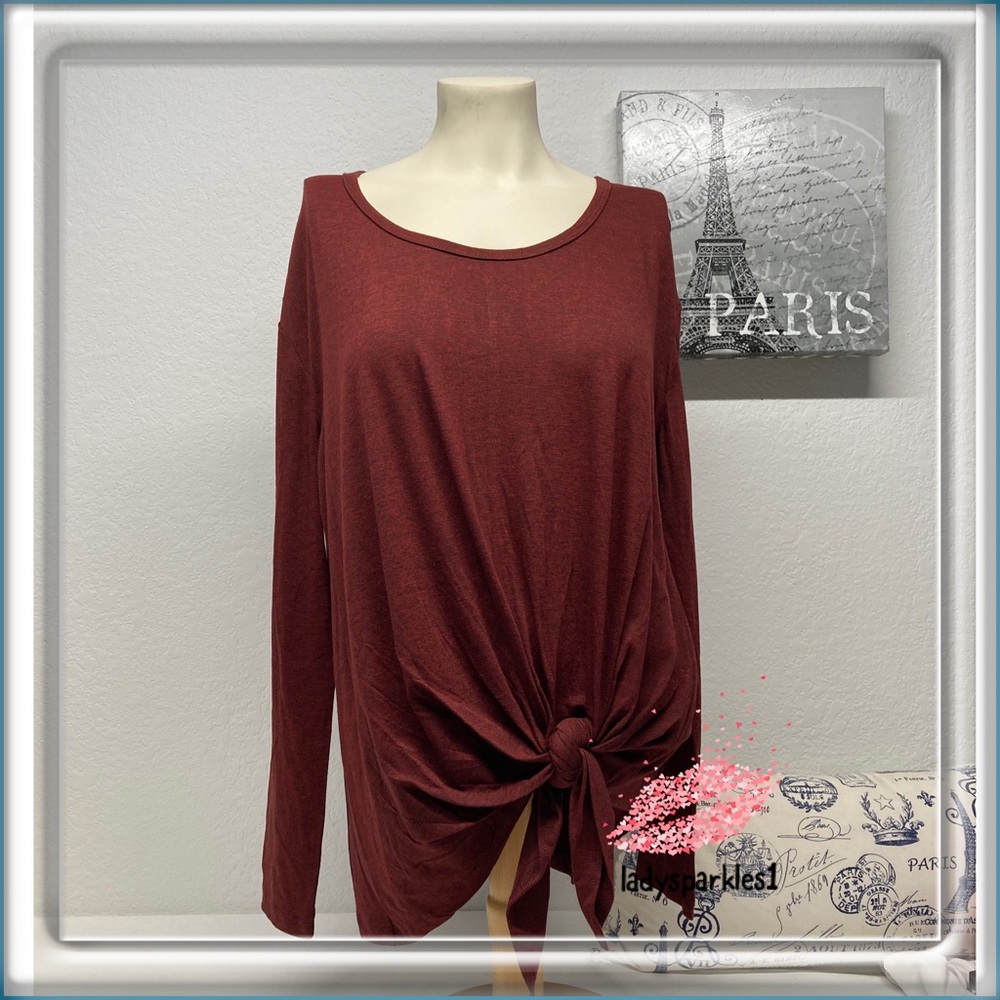 Umgee | Long Sleeve Burgundy Top, Side Knot Detail, Sz Med - Picture 1 of 10